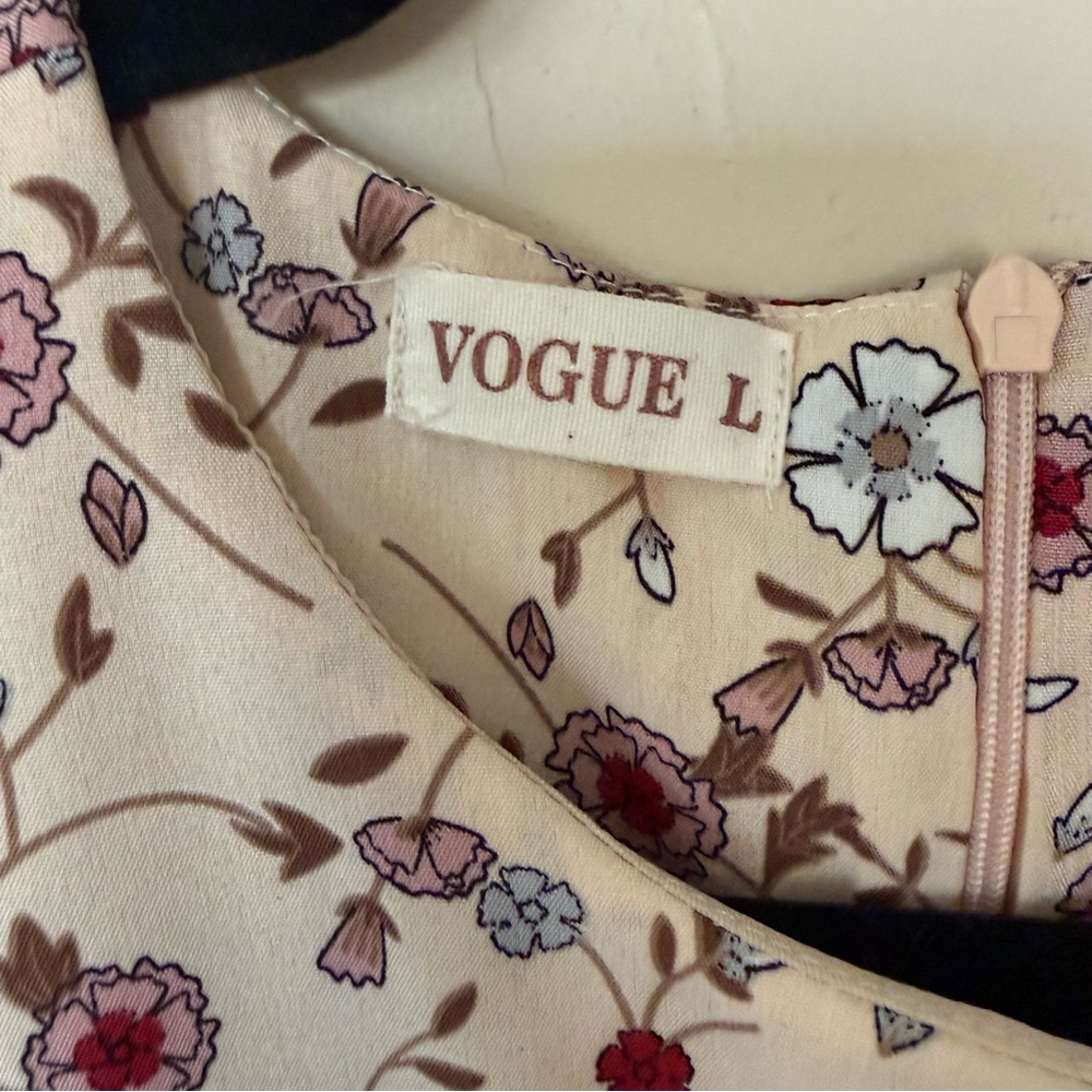 Vogue Floral Puff Sleeve Midi Dress Lace Trim Cottagecore Prairie Dress L - Picture 4 of 8